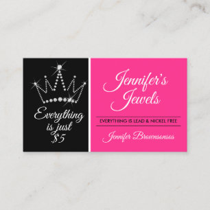 Carte De Visite Bijou de diamant Bling Couronne Noir Rose