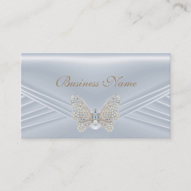 Carte De Visite Bijou Papillon Diamant Argent Bleu Élégant (Devant)