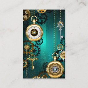 Carte De Visite Bijou Steampunk Montre sur un Fond Vert