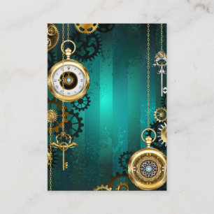 Carte De Visite Bijou Steampunk Montre sur un Fond Vert