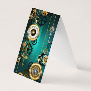 Carte De Visite Bijou Steampunk Montre sur un Fond Vert