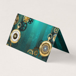 Carte De Visite Bijou Steampunk Montre sur un Fond Vert