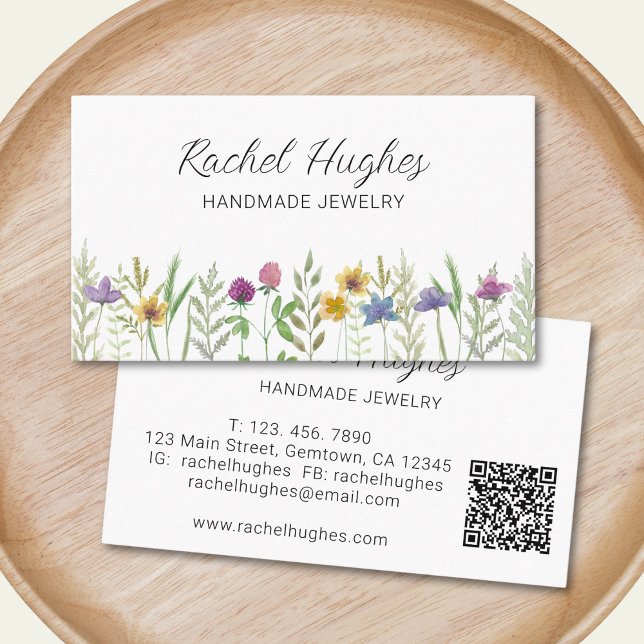 Carte De Visite Bijoutier Code QR Floral (Créateur téléchargé)