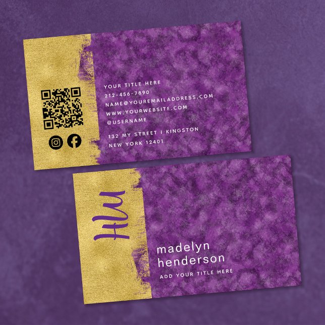 Carte De Visite Bijoux Améthyste Code QR Média Sociaux Brosse  (Créateur téléchargé)