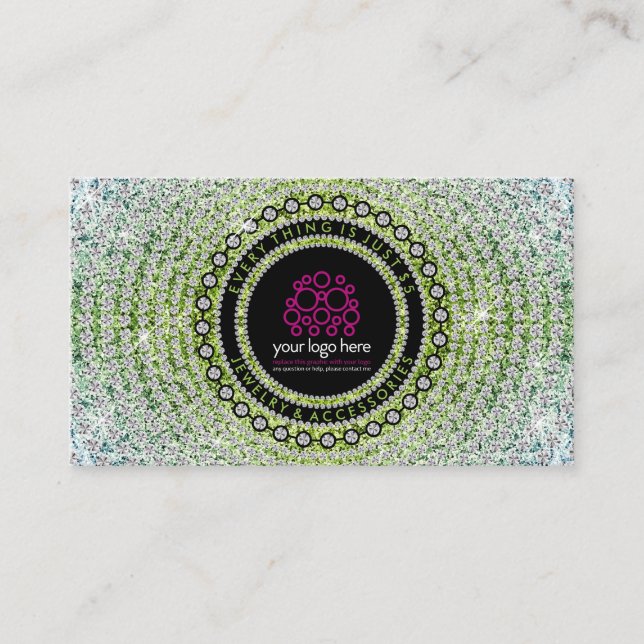 Carte De Visite Bijoux de luxe à motif diamants verts (Devant)
