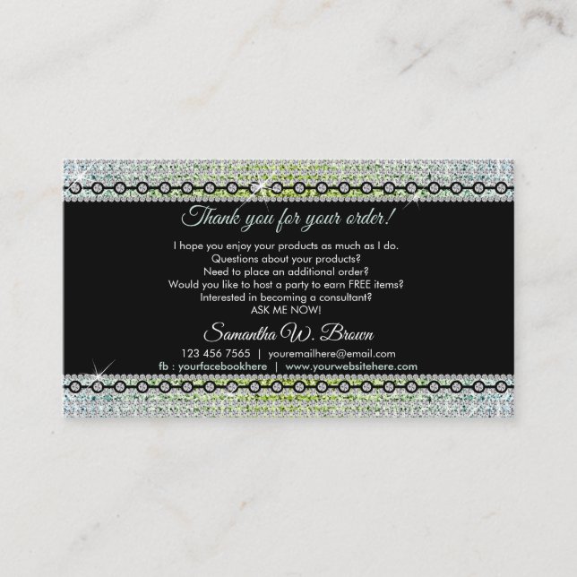 Carte De Visite Bijoux de luxe en diamant vert Bling (Devant)