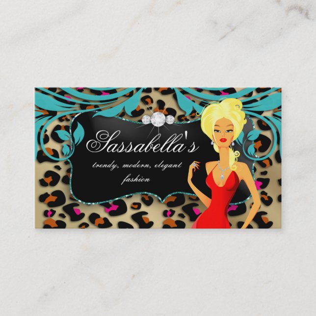 Carte De Visite Bijoux de maquillage léopard Blonde de mode (Devant)