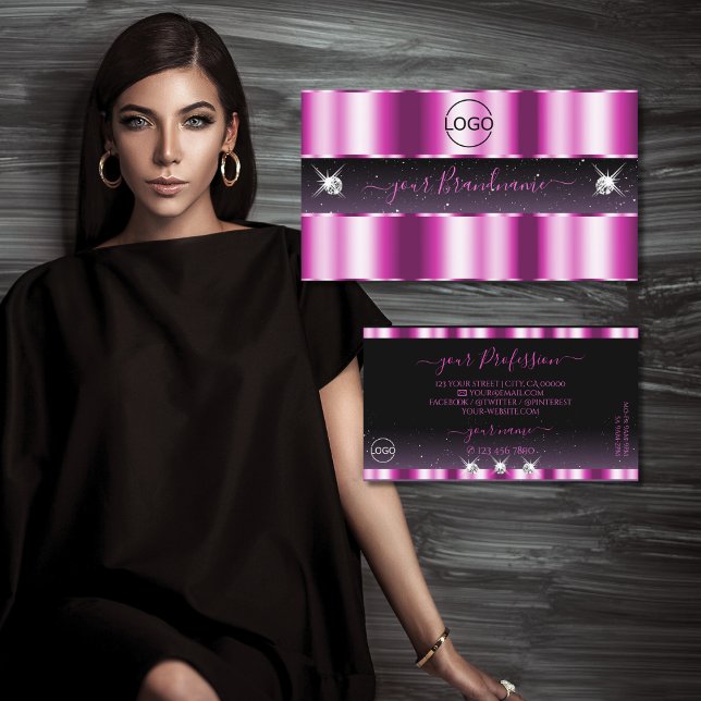 Carte De Visite Bijoux élégant rose violet noir étincelant avec lo (Créateur téléchargé)