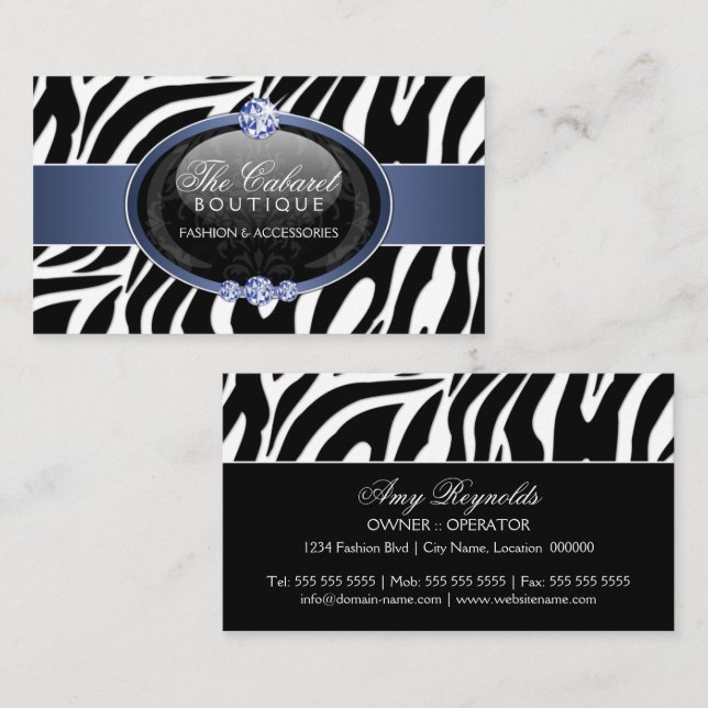 Carte De Visite Bijoux élégants de mode de zèbre (Devant / Derrière)
