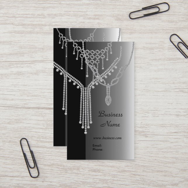 Carte de visite Bijoux Élégants Gris Argent (Devant/Arrière en situation)