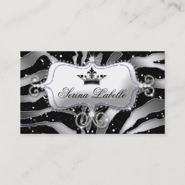 Carte De Visite Bijoux étincelante Zebra Couronne Noir  (Devant)