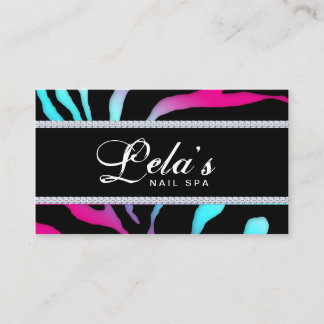 Carte De Visite Bijoux étincelante Zebra Nail Salon Bleu rose