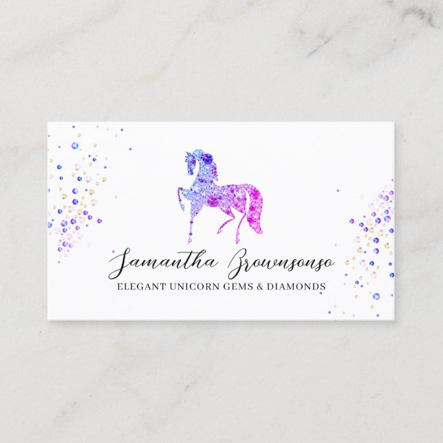 Carte De Visite Bijoux licorne diamants gemmes rose violet (Devant)