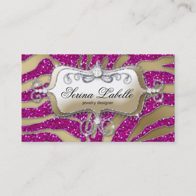Carte de visite bijoux Sparkle Zebra Gold Hot Pink (Devant)