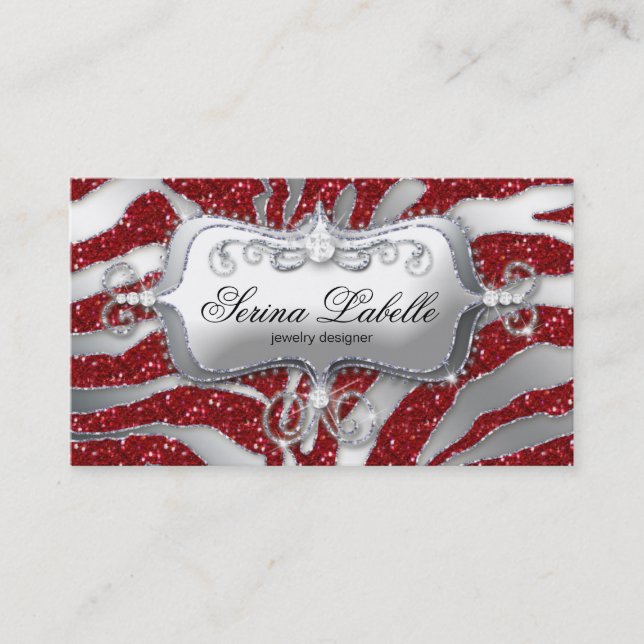 Carte de visite bijoux Sparkle Zebra Silver Red H (Devant)