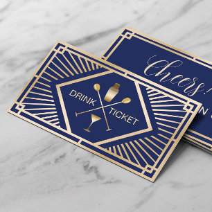 Carte De Visite Billet boisson Modern Navy & Gold Free Drink Vouch
