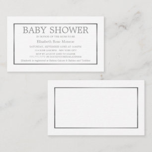 Carte De Visite Billet de Baby Shower Moderne et Élégant, Blanc et