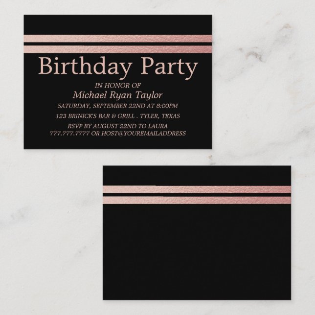 Carte De Visite Billet de fête d'anniversaire rose Gold Foil Strip (Devant / Derrière)