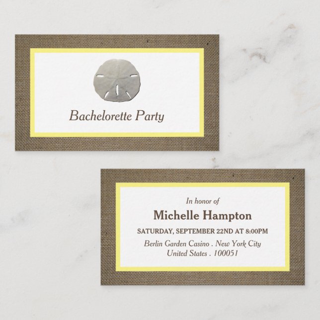 Carte De Visite Billet de la partie de bachelorette de sable et de (Devant / Derrière)