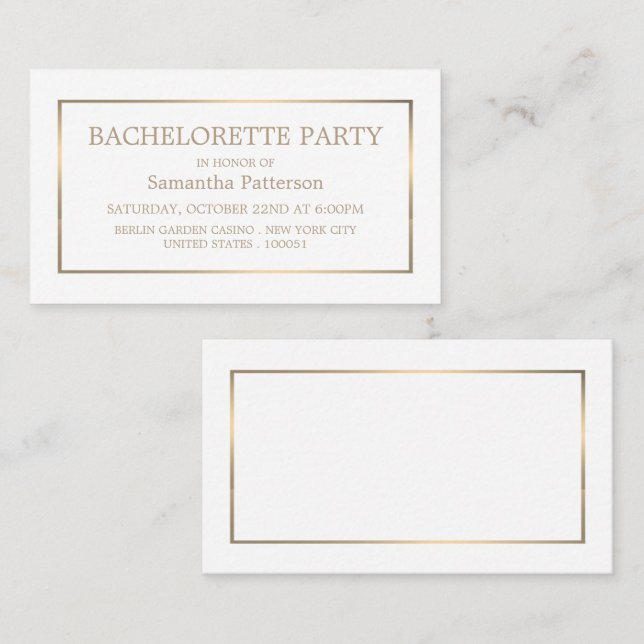 Carte De Visite Billet de la partie moderne de Bachelorette Blanc  (Devant / Derrière)