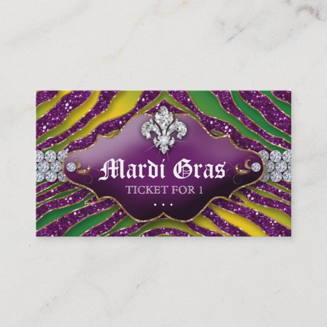 Carte De Visite Billet de partie de mardi gras de Fleur de lis de (Devant)