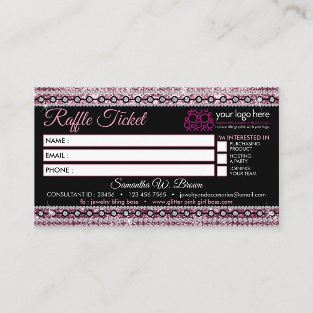 Carte De Visite Billet de tombola Glitz Rose Bijouterie (Devant)
