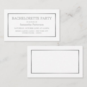 Carte De Visite Billet moderne Bachelorette Blanc & Argent