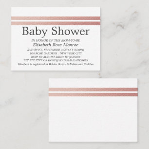 Carte De Visite Billet rose Gold Foil Stripes, Baby shower blanc