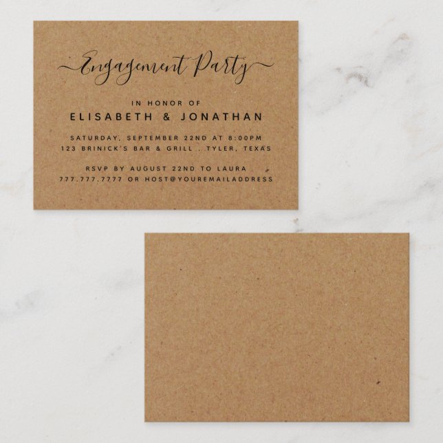 Carte De Visite Billet Rustic Country Kraft Engagement Party (Devant / Derrière)