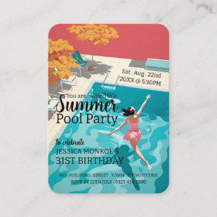 Carte De Visite Billets de remise d'anniversaire de la piscine des
