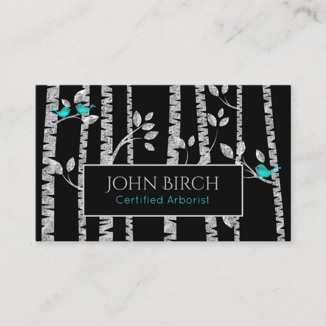 Carte De Visite *~* Birch Trees Blue Birds Tree Doctor. Arboriste (Devant)