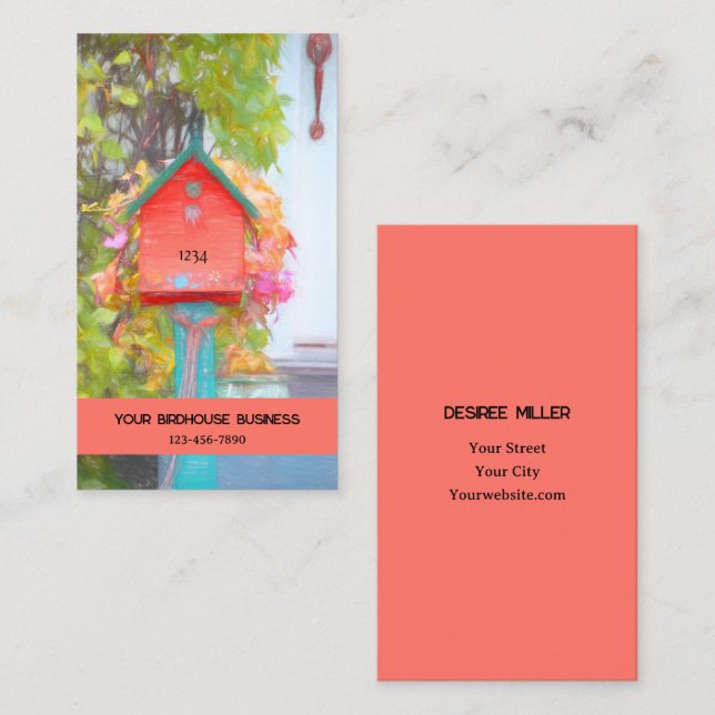 Carte De Visite Birdhouse Rustique Rouge Vert Turquoise Art Pays (Devant / Derrière)