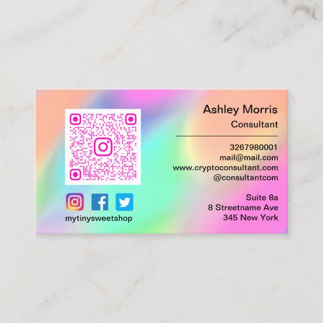 Carte De Visite Bit Me Pink QR Code Logo Médias sociaux Twitter (Devant)
