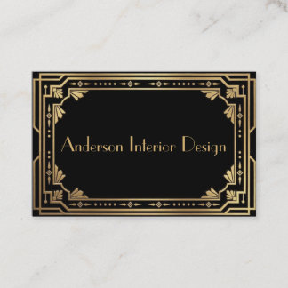 Carte De Visite Black and Gold Art Deco Business Card