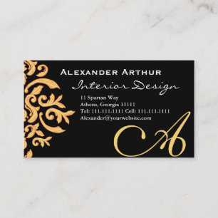 Carte De Visite Black and Gold Elegant Baroque Damask pour lui