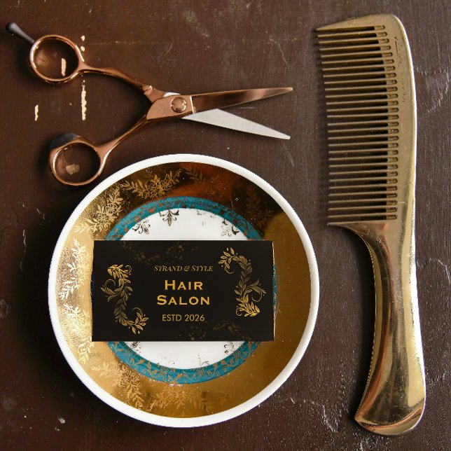 Carte De Visite Black and Gold Elegant Luxury Style Hair Salon (Créateur téléchargé)