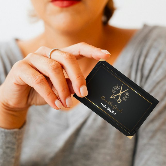 Carte De Visite Black and Gold Minimalist Stylist Hair Salon (Créateur téléchargé)