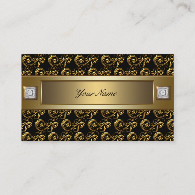 Carte De Visite Black and Gold Swirls Elegant (Devant)