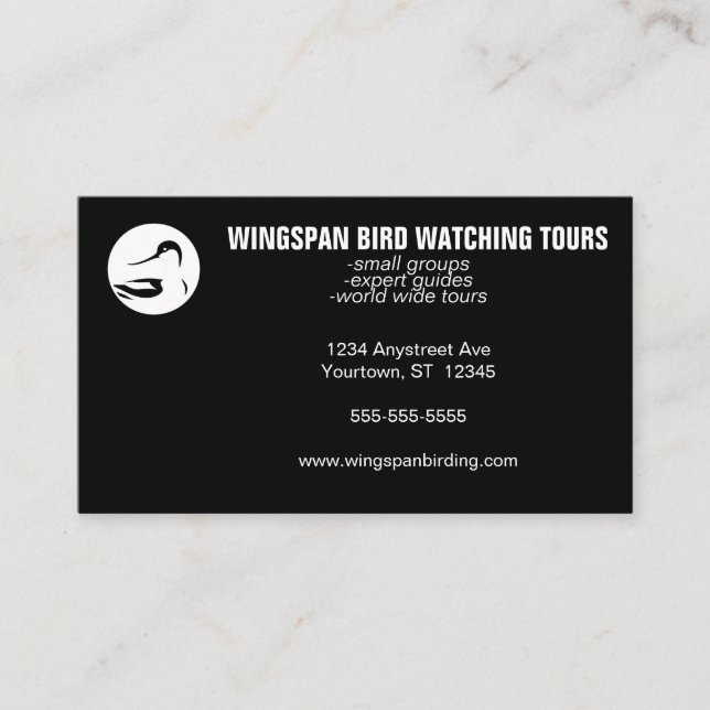 Carte De Visite Black and White Bird Watching Wildlife Eco Tourism (Devant)