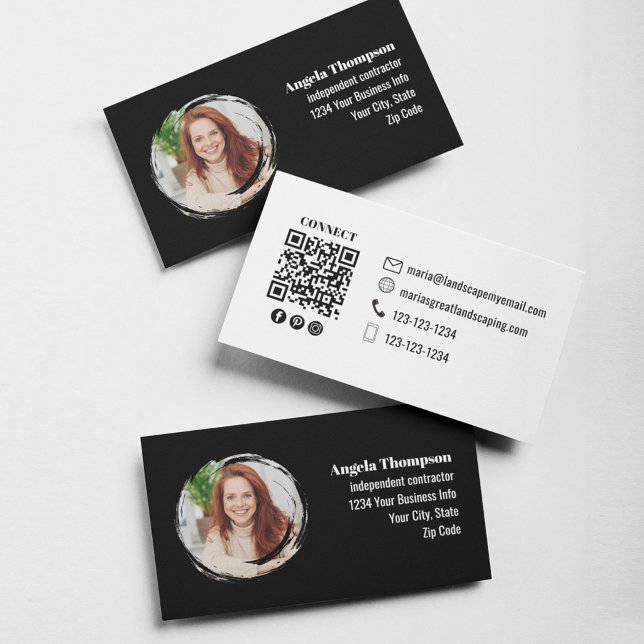 Carte De Visite Black and White Photo QR Code Connect with Me (Black and white photo and QR code business cards. )