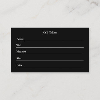 Carte De Visite Black Artwork Display Label Card Template