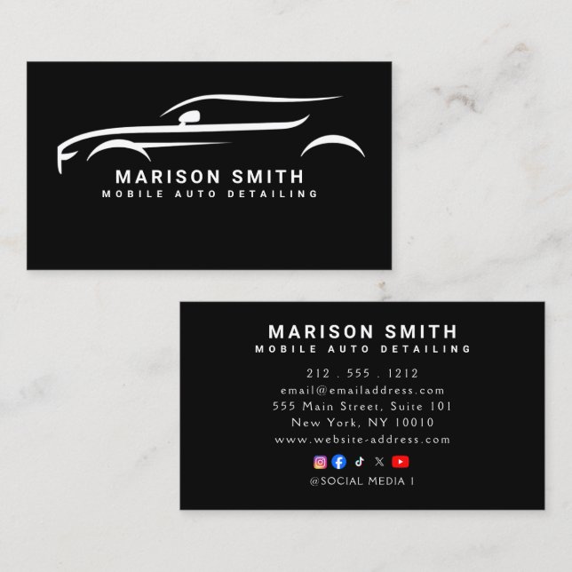 Carte De Visite Black Auto Detailing, Auto Repair Logo Black (Devant / Derrière)