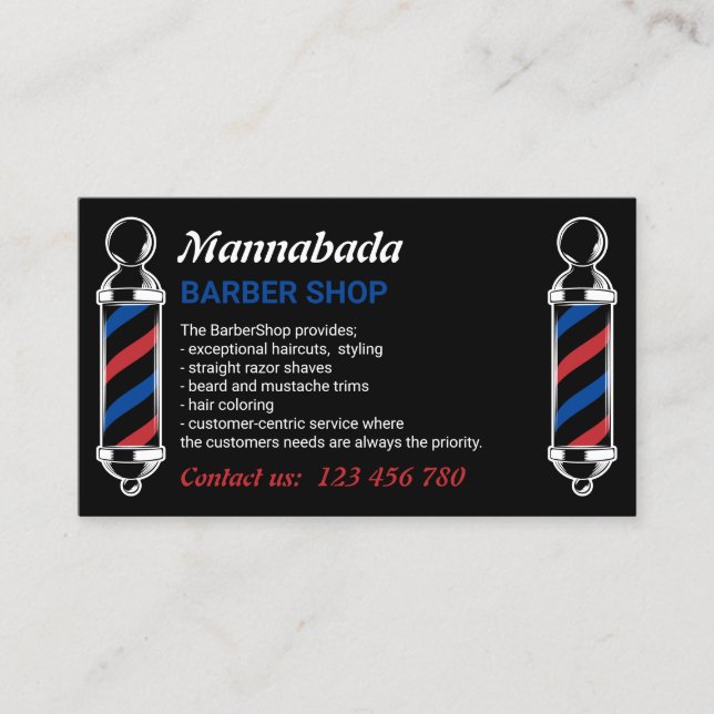 Carte De Visite Black Barber Pole Salon Branding Design (Devant)