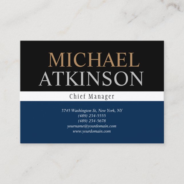 Carte De Visite Black Blue Bold Text Trendy Stylish Large  (Devant)