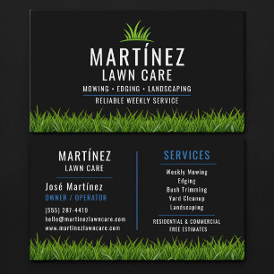 Carte De Visite Black & Blue Lawn Care Landscaping