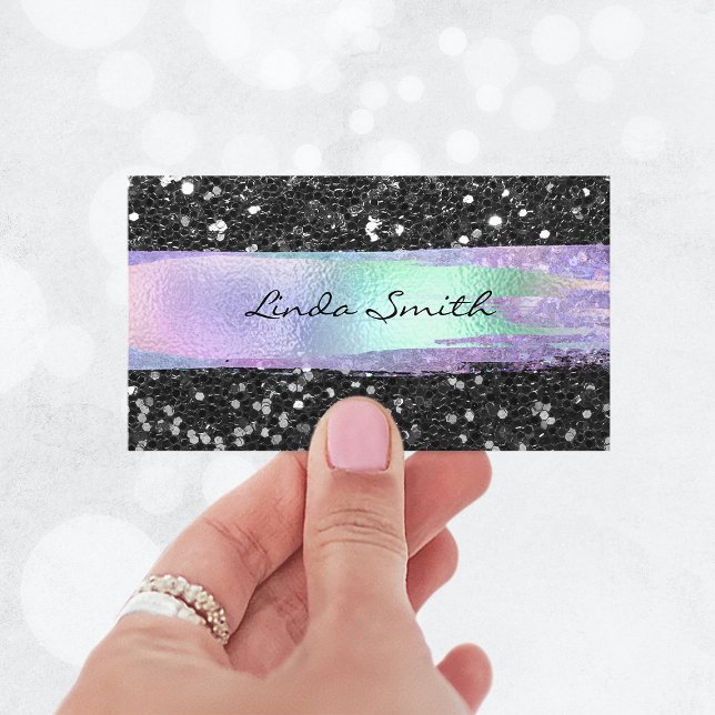 Carte De Visite Black Confetti Glitter Iridescent Brush Strokes (Black Confetti Glitter Iridescent Brush Strokes Business Card)
