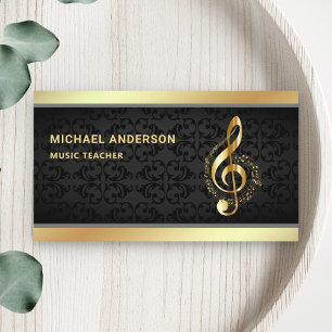 Carte De Visite Black Damask Gold Note musicale Clef Music Teacher