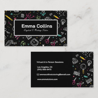 Carte De Visite Black Doodle English Writing Tutor Modern