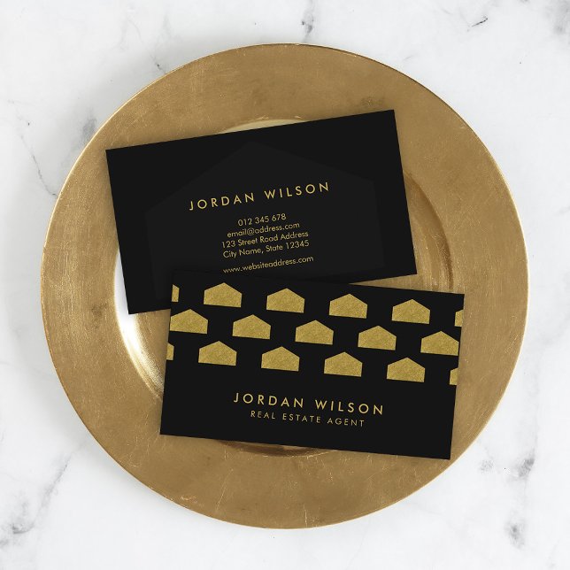 Carte De Visite Black Elegant House Motif agent immobilier (Créateur téléchargé)