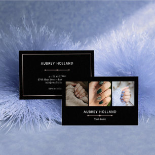 Carte De Visite Black Elegant Nail Artist Photo Collage